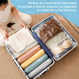12pcs Bolsas de Almacenamiento al Vacio,Bolsas Vacio Ropa Enrollada a Mano  Bolsa Vacio Resistente para Ahorrar Espacio, Ropa, Equipaje, Organizador  