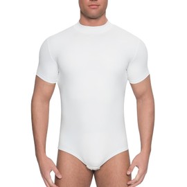 Landofgenie Mens Mock Neck Short Sleeve Onesie Solid One Piece Bodysuit Basic Romper Pajama Crotch Snaps White XL