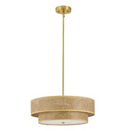17.7 Inch Woven Rattan Linen Semi Flush Mount Ceiling Light Fixture, Modern Boho Drum Lamp, Farmhouse Gold Wicker ChandelierLamp Power(W): 100, Product Size: 45x45x15cm
