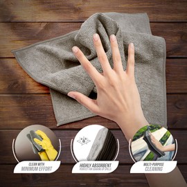 Microfiber Cleaning Cloth, Large Size 40x40cm, Super Absorbent Lint Free Microfibre Cloths Cleaning for Home, Kitchen, Surface, Mirrors, Bathrooms, Motorbike, Car (Grey, 10)