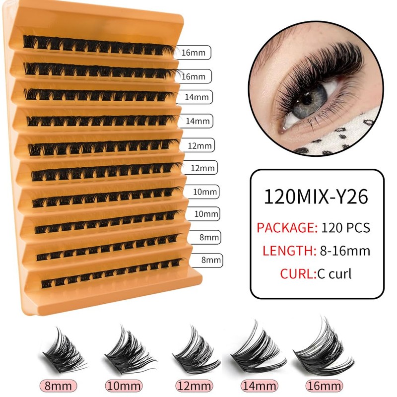 120MIX-Y26 Partial False Eyelashes, Bulk Feel, Natural, Large Capacity, Handmade,
