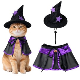 Disfraz de bruja de perro de Halloween para perros grandes, capa de bruja negra y morada ajustable con adorno de calabaza y sombrero de mago, disfraz de Halloween para perros medianos y grandes