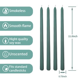 MGEZCOO 12 inch Green Candlesticks - Unscented Smokeless Tapered Candles for Holiday Wedding Decoration