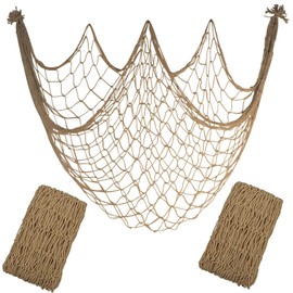 Mordely Decorative Fish Net, 2 Pack Brown Nautical Wall Decor, 2 x 1 m Cotton Rope Fishing Net for Ocean Theme Party & Beach Room Decor