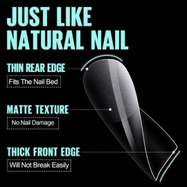 TOMICCA Nail Tips, Pack of 240 Full Cover Soft Gel Tips, No-File Nail Tips, Short Pre-Buff PMMA Resin Artificial Nails Tips in 12 Sizes, Medium Square for Gluing, Nail Art for Nail Studios, Starter