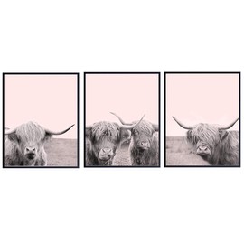 Cow Wall Decor - Cow Decorations for Home, Kitchen, Bathroom, Bedroom, Living Room, Apartment, Office - Highland Cow Gift for Women - Cute Unique Boho Cow Wall Art - 8x10 Pink Photo Picture Set