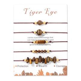 TACBSP 5Pcs Healing Crystal Bracelet for Women Amethyst Stretch Bracelet Natural Stone Beaded Bracelets Carnelian Spiritual Jewelry for Women(tiger eye)