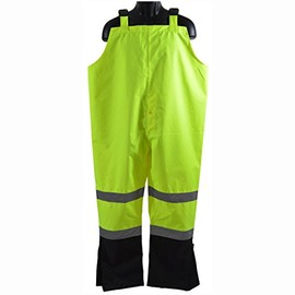 Petra Roc LBBIP-CE-XL Bib Rain Pants ANSI Class E Two Tone Lime/Black 300D Oxford/PU Coating Waterproof, XL