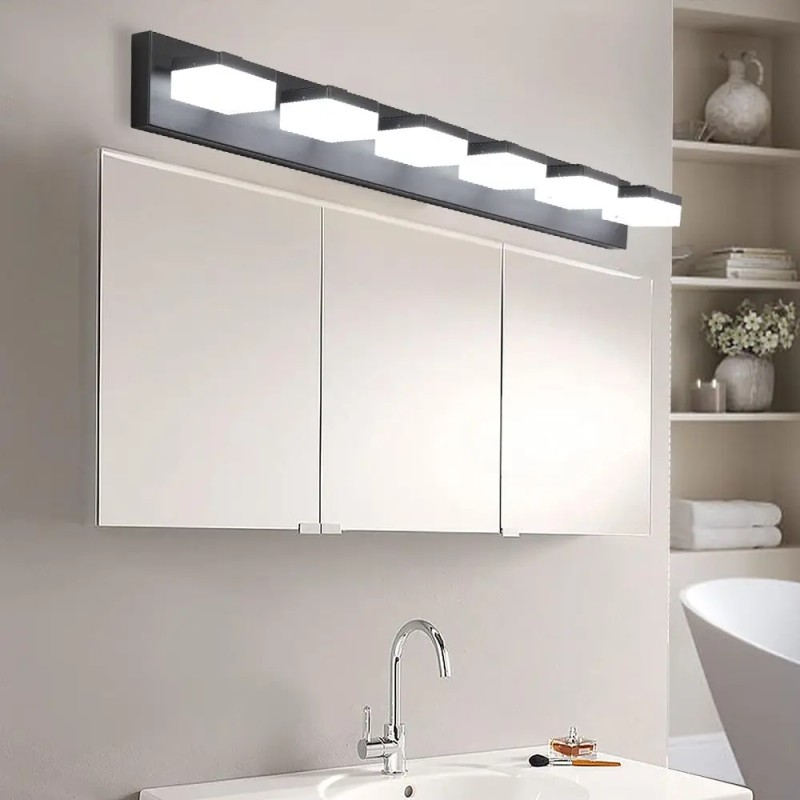 Modern 6-Light Black Iron LED Vanity Mirror Light Fixture for
