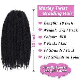 Samtress 10 Inch Marley Twist Braiding Hair 8 Packs Afro Kinky Curly Marley Hair for Senegalese Twist Braiding Hair Extensions for Women (#1B)