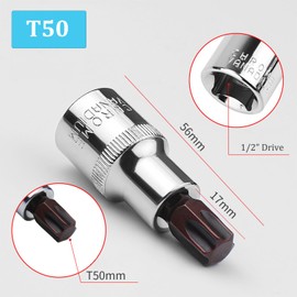 2PCS Juttzzei Torx Bit Socket, 1/2" Drive x T50 Torx Bits Socket, Premium S2 Alloy Steel 1/2 Allen Key Socket T50, T50 Torx Bit 1/2" Drive with 60mm Length for Ratchet Wrench, Slide Bar, Extension Rod