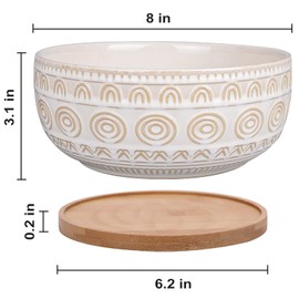 Eightpot 8 Inch Ceramic Succulent Planter Pot with Drainage Hole and Saucer Round Shallow Planter for Indoor Plants, White