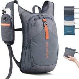 BECOJADDE 15L Hiking Backpack Men's Small Backpack Women's Lightweight Daypack Daypack Foldable Trekking Backpack for Camping Outdoor Hiking Travel, gray