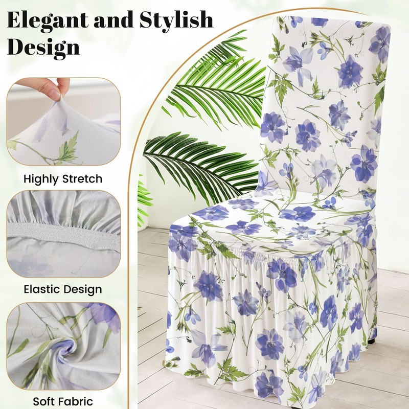 Rakila Printed Stretch Dining Chair Covers with Skirt, Spandex Removable