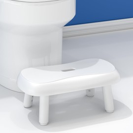 BIGCOW Adjustable Height Toilet Stool, Non-Slip & Easy to Clean, Promotes Healthy Defecation Posture, Reduces Constipation & Hemorrhoids, 6.7-9 inches, White