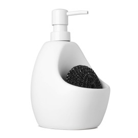 Umbra Joey, Matte Ceramic Liquid Soap Dispenser with Sponge Caddy, Ideal for Kitchen or Bathroom Use, White