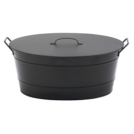 Minuteman International Black Oval Tub with Lid Wood Bin