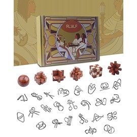 RLYLF 30pcs Brain Teaser Puzzles Game for Adults and Kids Ancient Wooden and Metal Puzzles 3D Educational Toys IQ Logic Train Family Games Party Favor