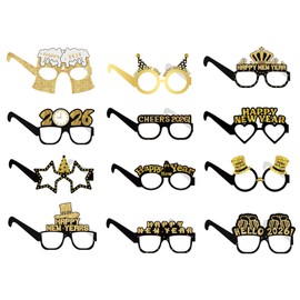 Tangrove 2026 New Year Party Glasses – 12PCS Happy New Year Eyewear Props in Gold Silver Black, Fun Novelty Glasses for 2026 New Year’s Eve Countdown Party Decorations & Photo Booth Favors