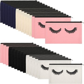 30 Pieces Eyelash Makeup Bags Canvas Makeup Bags Lash Cosmetic Bags Travel Make up Pouches with Zipper for Women and Girls, 5 Colors (7.1 x 4.3 Inch)