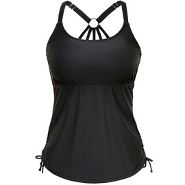 Holipick Womens Tankini Swim Top Only Tankini Bathing Suit Tops No Bottom, Black, X-Large