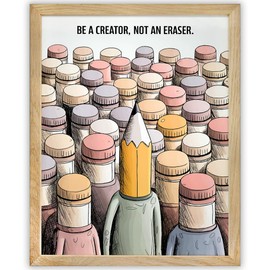 Be a Creator, Not an Eraser-Inspirational Quote Poster Art-Positive Motivational Pencil Illustration - Ideal Gift for Artists or Students - Office, Classroom, Workspace, or Studio Decor