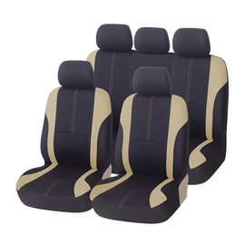 TSUGAMI 9 Piece Car Seat Covers Full Set, Front and Rear Split Bench Auto Seat Protectors, Two-Tone Washable Automotive Seat Covers Universal Fit for Most Cars, Sedan, Truck, SUV (Beige)