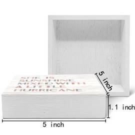 SRADMO She Is Sunshine Mixed with a Little Hurricane Boho Wood Box Sign Desk Decor, Baby Girls Inspirational Quotes Wooden Block Box Sign Decoration For Girls Room Nursery Playroom Shelf Table Decor