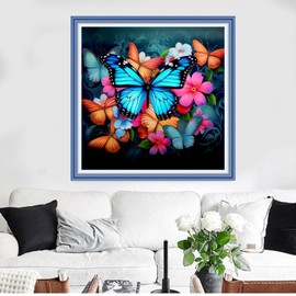 Funxvoot Stamped Cross Stitch Kits Beginners Full Range of Embroidery Kits for Adults 11CT Embroidery Patterns Needlepoint kits Printed Cross Stitch Kits - (Flower Butterfly 18x18 inchs)