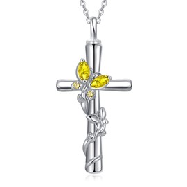 Butterfly Citrine Urn Necklaces for Ashes for Women white Gold Plated 925 Sterling Silver Memorial Cremation Jewelry w/Funnel Filler with November Birthstone Christmas Birthday Gifts for Women Her Wife