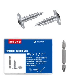 Bopowo (400pcs)#8x1/2 SUS410 Truss Head Wood Screws Quick Metal Self Tapping Screws
