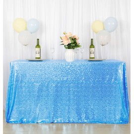 DUOBAO Baby Blue Sequin Tablecloth 90x132 Inch - Blue Sparkle Rectangle Polyester for Weddings, Birthdays, Events (90"" x132)