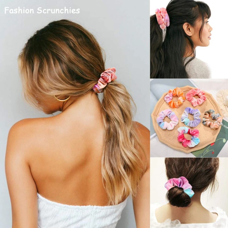 15 Pcs Tie Dye Velvet Scrunchies Soft Hair Ties For