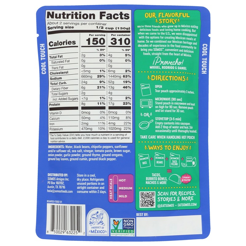SOMOS Chipotle Refried Black Beans, 10 OZ