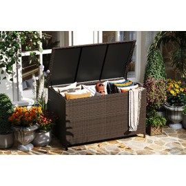 PeakPursuit 180 Gallon Outdoor Storage Box with Wheels，Waterproof Large Patio Deck Box, Weather-Resistant Portable Rattan Storage Chest Storage for Patio Cushions, Garden Tools, Pool Accessories