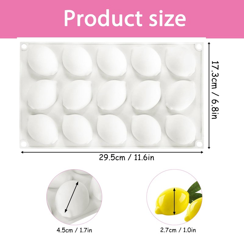 Silicone Lemon Mold, 15-Cavity Fruit Shape Baking Tray for Desserts,