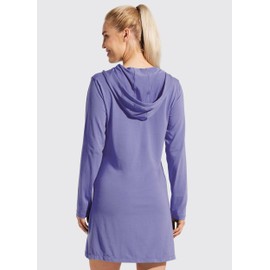Willit Women's Long Sleeve Cotton Swim Cover Up UPF 50+ SPF Dress Hooded with Pockets Sun Protection Beach Coverup Twilight Purple S