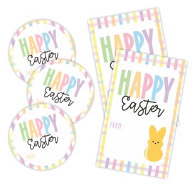 40 Pcs Easter Sticker Set - Colorful Plaids Happy Easter - 20 Round Stickers & 20 Adhesive Tags for Easter Day Gift Wrapping, Envelope Seals Party Favor & Supplies - E03