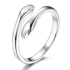 Adramata Sterling Silver Hug Rings for Women Girls Adjustable Hugging Hands Promise Rings Jewelry Mothers Day Birthday Gifts for Daughters Mom Sister Friends Couples