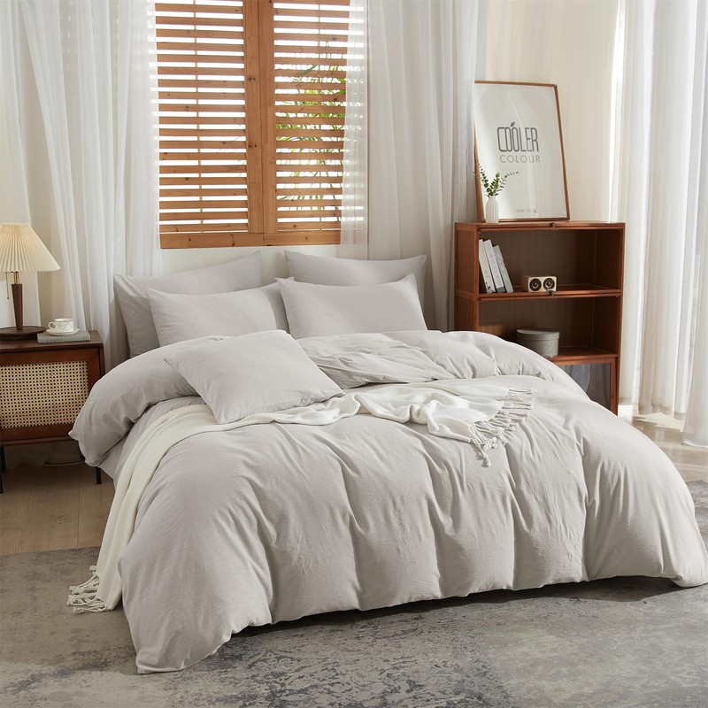 YASMENG Half-Linen Bed Linen, 135 x 200 cm, Light Grey,