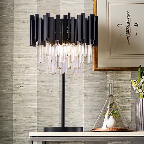 Wellmet Black Crystal Table Lamp,3 Lights Table Lamps for Bedroom,Black