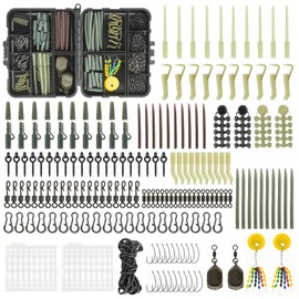 217-Piece Carp Accessory Set, Carp Fishing Accessories Set, Fishing Hook Kit, Anti Tangle Sleeve Line Aligner Bait, Screw Stopper, Carp Hook, Carp Weights for Bait Making, Fishing Accessories