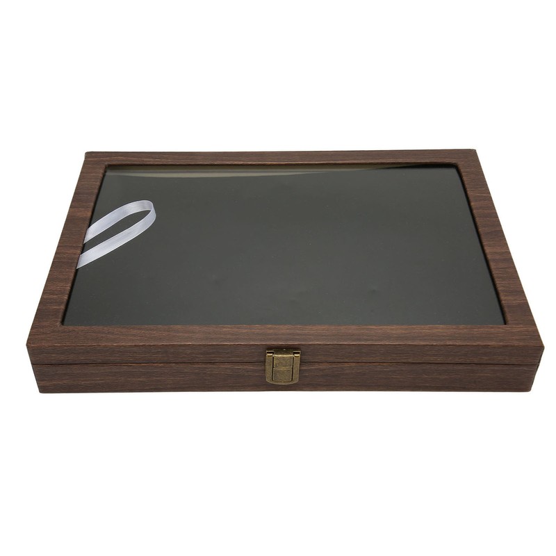 Pin Display Case Large Black PU Leather Dustproof Glass Widely