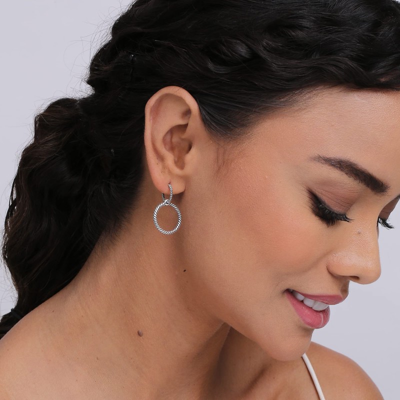 LeCalla Sterling Silver Snake Print Double Earring for Women, Sterling