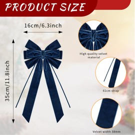 4 Pcs Christmas Velvet Bows 15 x 6.5'' Multi-Layered Vintage Ribbon Wreath Bow for Xmas Tree Decorations,Gift Wrapping, Garland, Cabinet, Fireplace, Staircase,Wedding, Home Decor (4, Navy Blue)