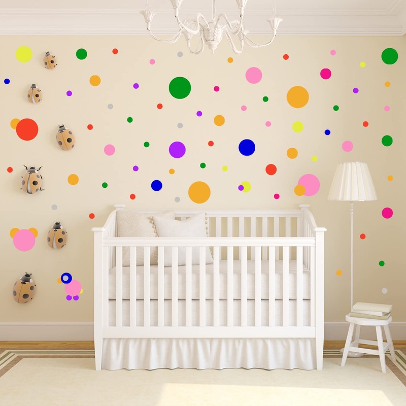 148 Pieces Rainbow Polka Dot Wall Decals Set Peel and