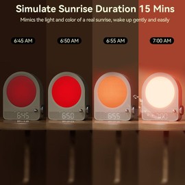 Vivilumens Ideal Gift, Dimmable Sunrise DigitalAlarm Clock with White Noise, RGB Fiber-Optic Lamp, 10 Ringtones for Heavy Sleepers, Decorative Clock