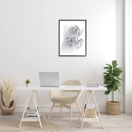 Stupell Industries Lily Floral Line Drawing Over Abstract Brush Pattern, Designed by Bronwyn Baker Black Framed Wall Art, 24 x 30