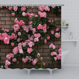 Gaakvrr Roses Wall Shower Curtain, Window Flowers Curtain, 3D Garden Shower Curtain Washable Waterproof Curtains Set with 12 Hooks for Bathroom 72x72 Inch(183x183CM)