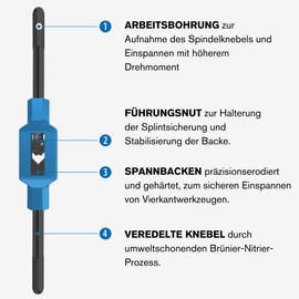 GSR Silver Tap Wrench, DIN 1814, Adjustable, Hand Tap (Size 3 | M5 - M20), Clamping Jaws Made of Tool Steel, Square Shank, Thread Cutter Set Accessories